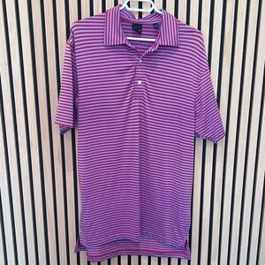 Dunning Golf Men's Striped Polo Shirt - Blue and Red